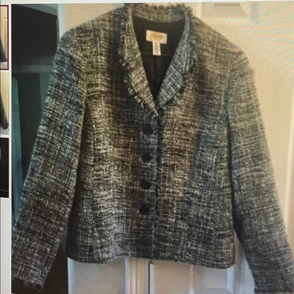 Talbots Wool Blazer Black White Tweed 10p